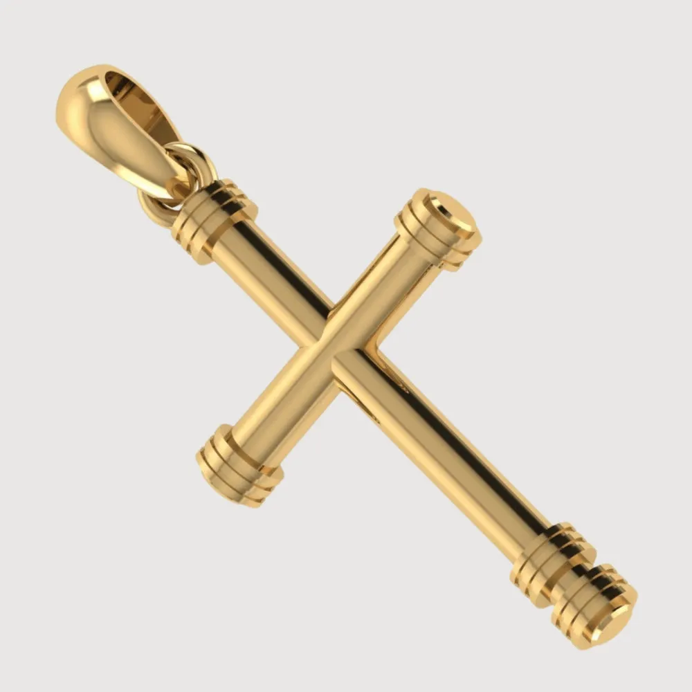 14k Gold Cylindrical Cross Pendant