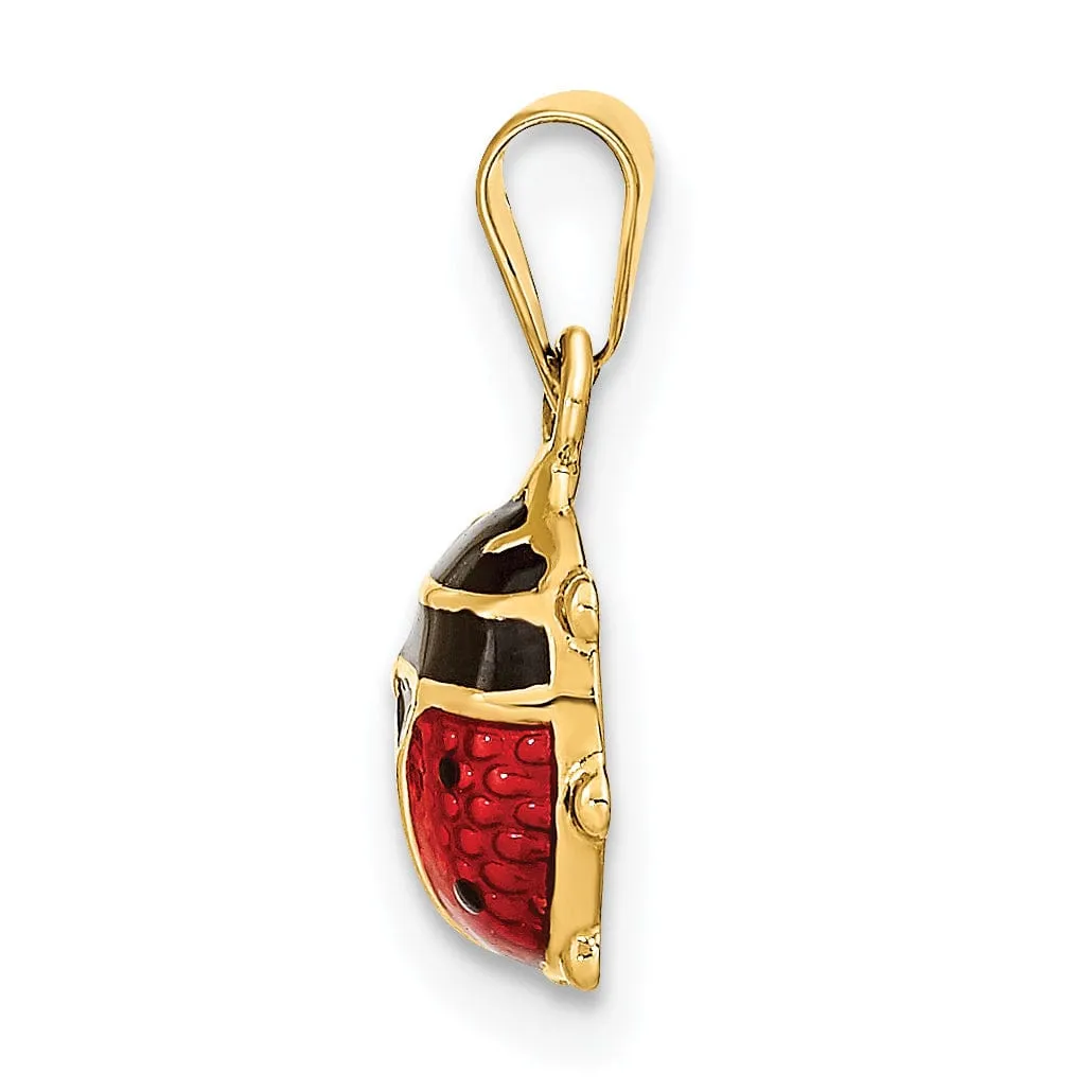 14k Yellow Gold Polished Red-Black Enameled Finish Solid Flat Back Semi Ladybug Charm Pendant