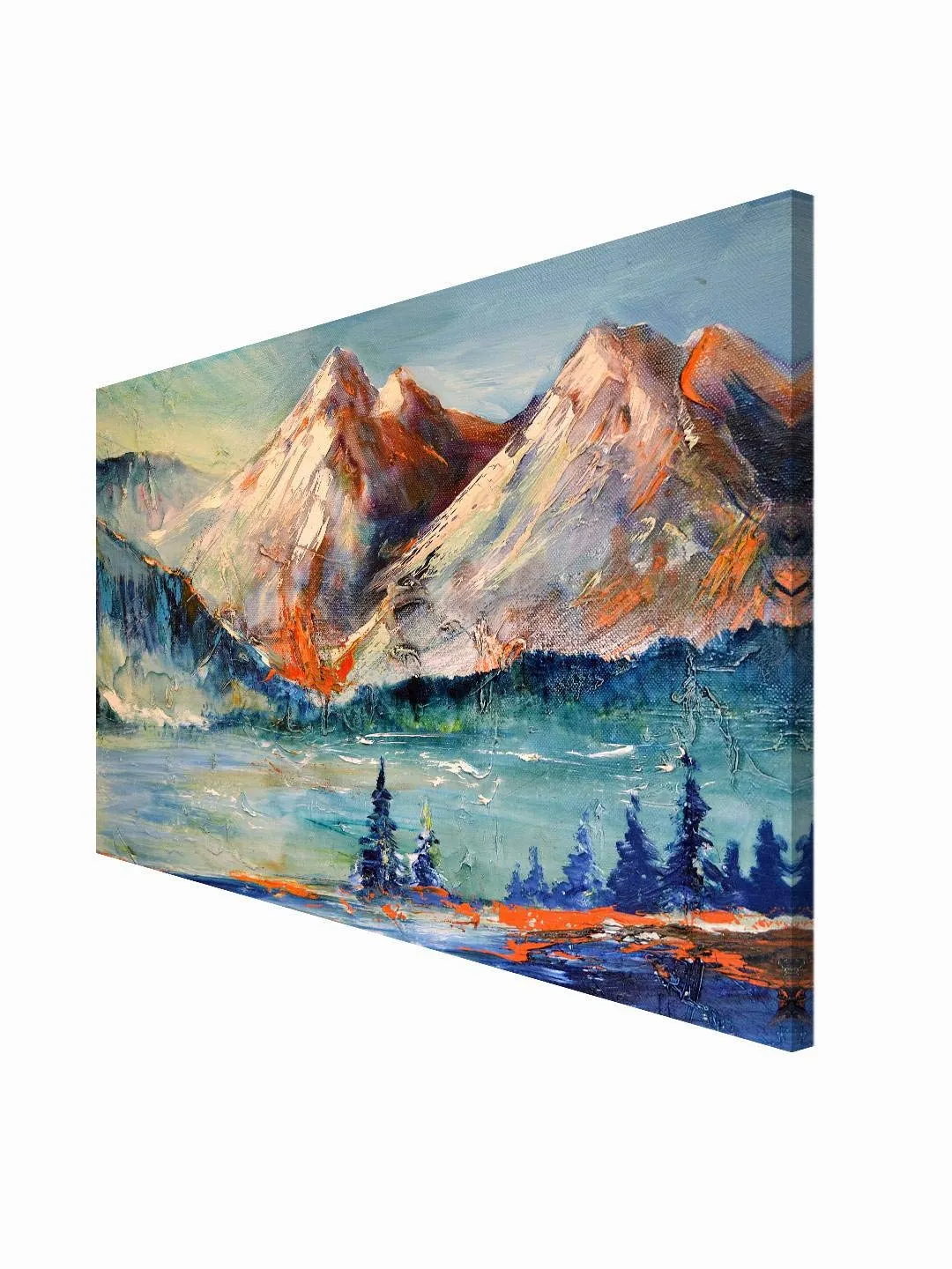 999STORE mountain with river view modern art Canvas Painting for wall décor mountains painting with frame 18X30 Inches