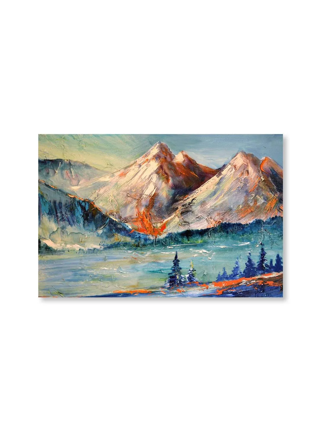 999STORE mountain with river view modern art Canvas Painting for wall décor mountains painting with frame 18X30 Inches