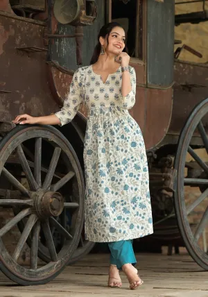 Amyra Off White Jaal Print Cotton Kurta