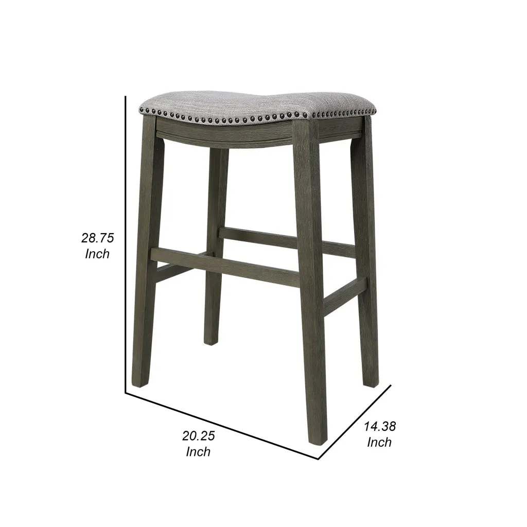 Ani 29 Inch Barstool Set of 2, Saddle Seat, Nailhead Trim, Light Gray Wood By Casagear Home