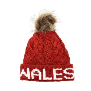 Aran Diamond Cable Wales Pom Pom Hat