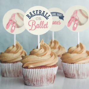 Baseball or Ballet Gender Reveal Cupcake Toppers | Ball Or Ballet