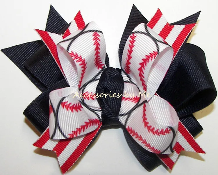 Baseball Pigtail Hair Bows