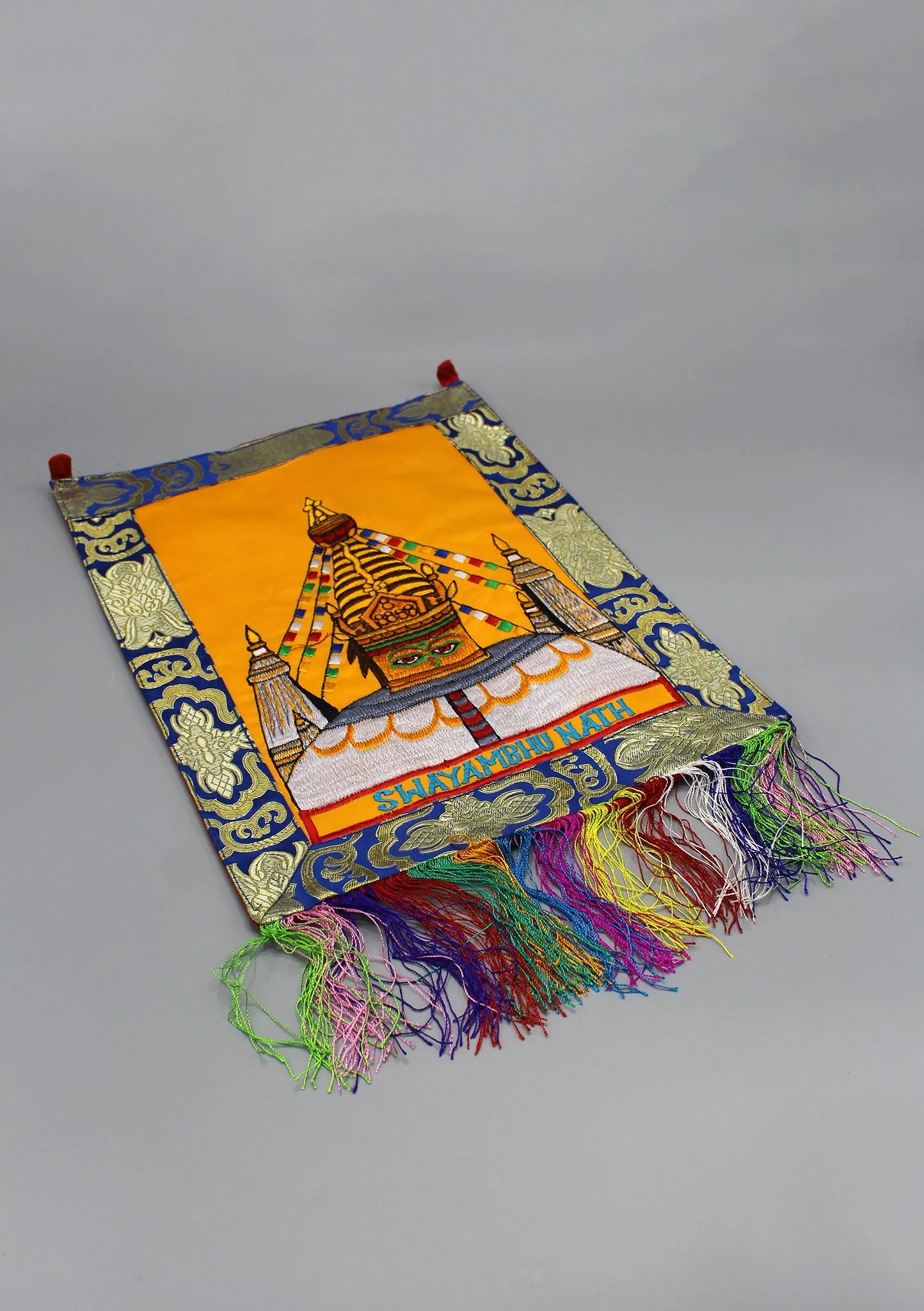 Brocade Framed Swayambhunath Embroidery Wall Hanging