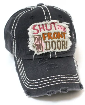 CAPS 'N VINTAGE Women's Black Shut The Front Door! Patch Embroidery Humor Baseball Hat