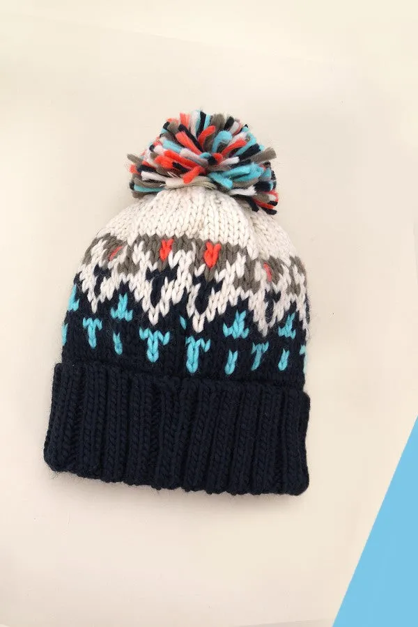 Chevron Knit Pom Beanie