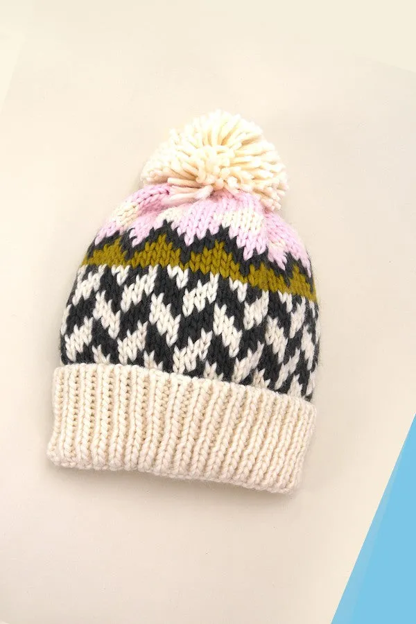 Chevron Knit Pom Beanie