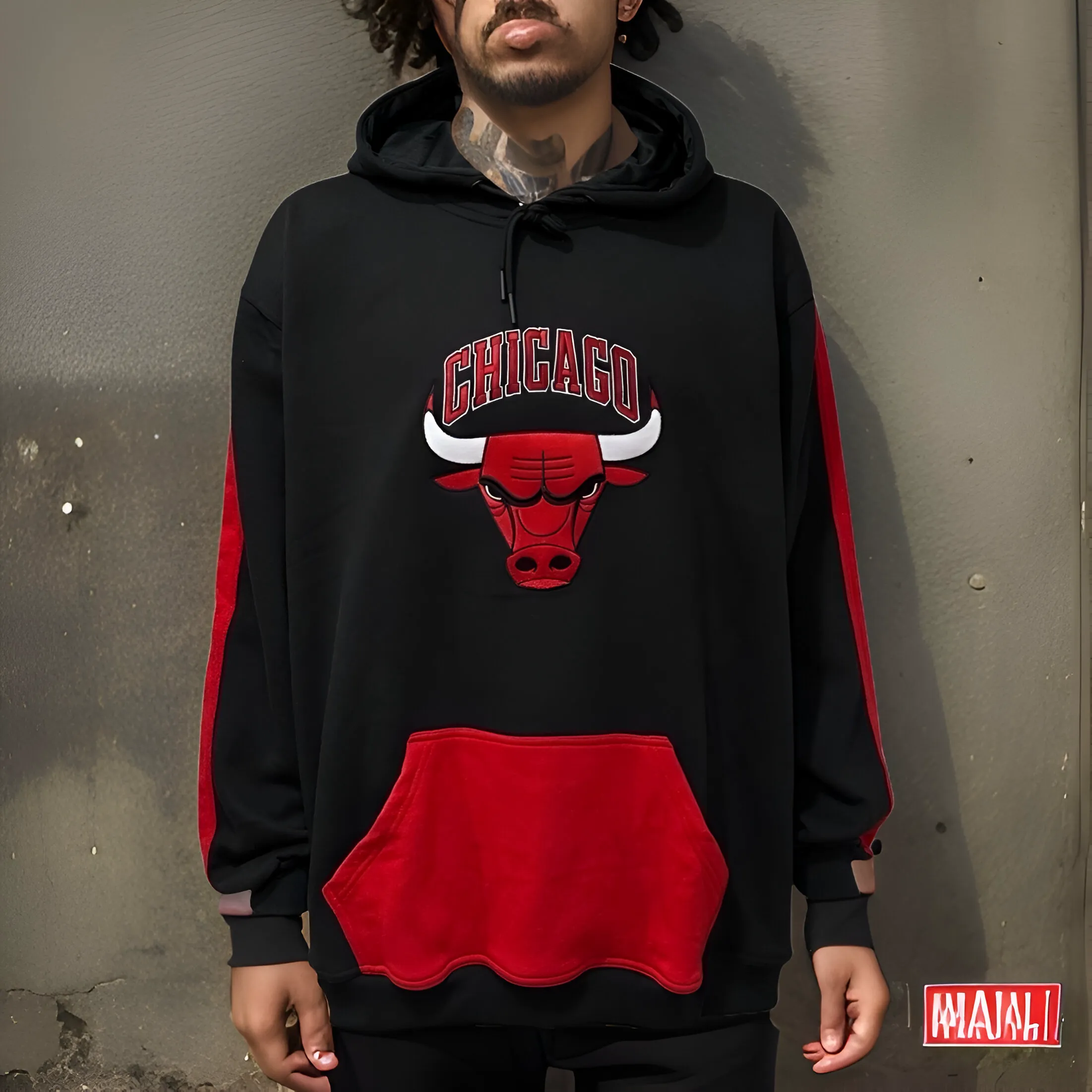 ^CHICAGO 23^ (BLACK-RED) PULLOVER HOODIES (EMBROIDERED)