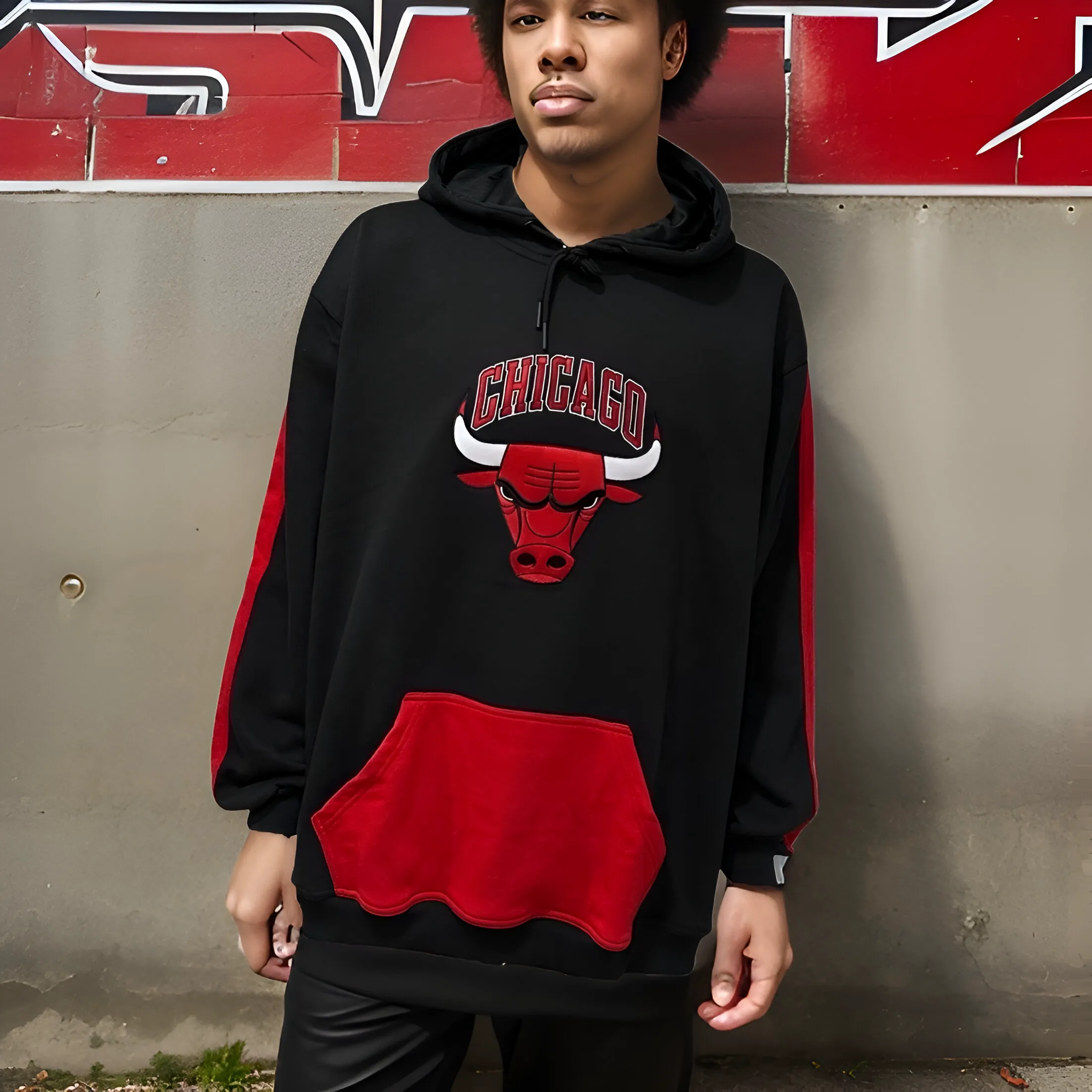 ^CHICAGO 23^ (BLACK-RED) PULLOVER HOODIES (EMBROIDERED)