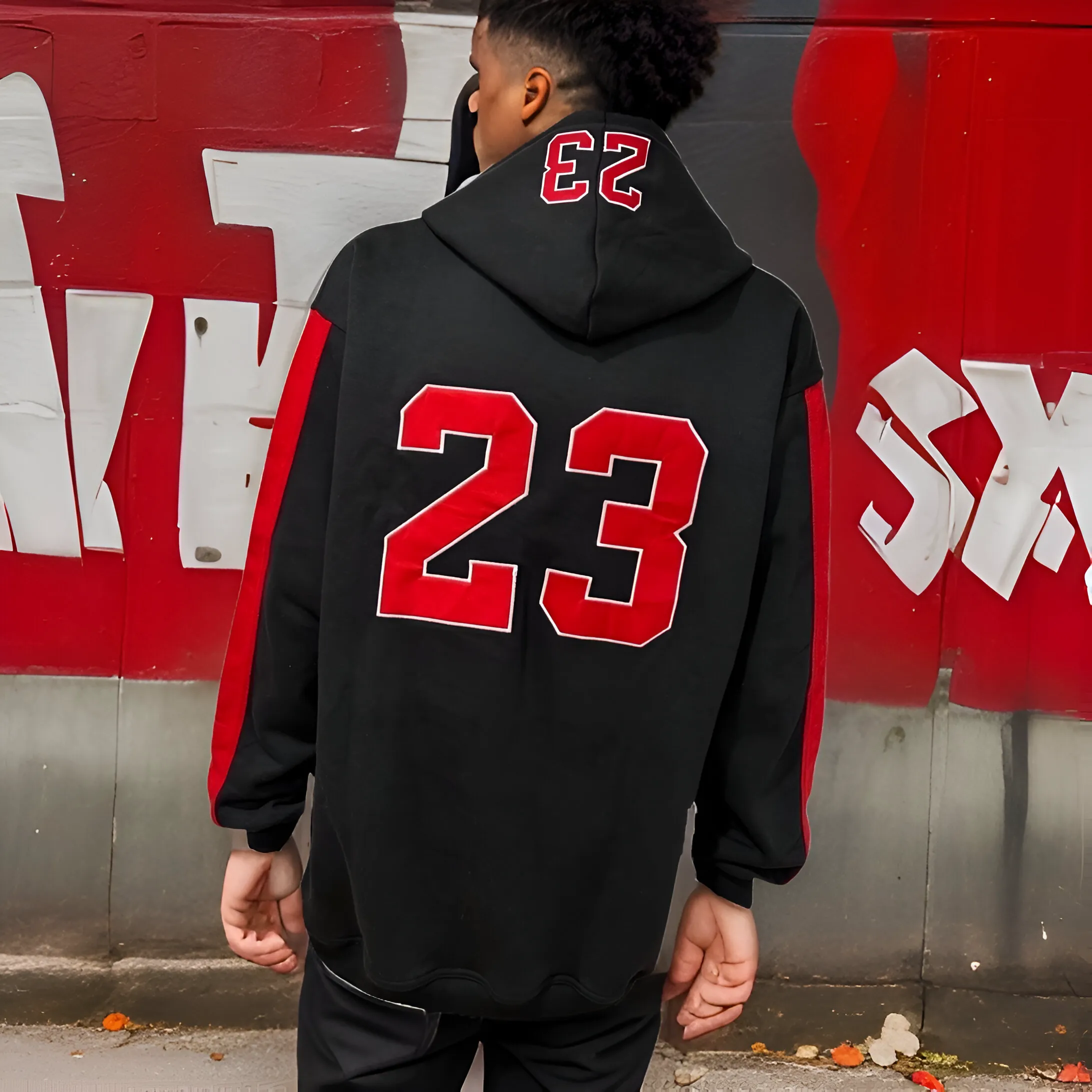 ^CHICAGO 23^ (BLACK-RED) PULLOVER HOODIES (EMBROIDERED)