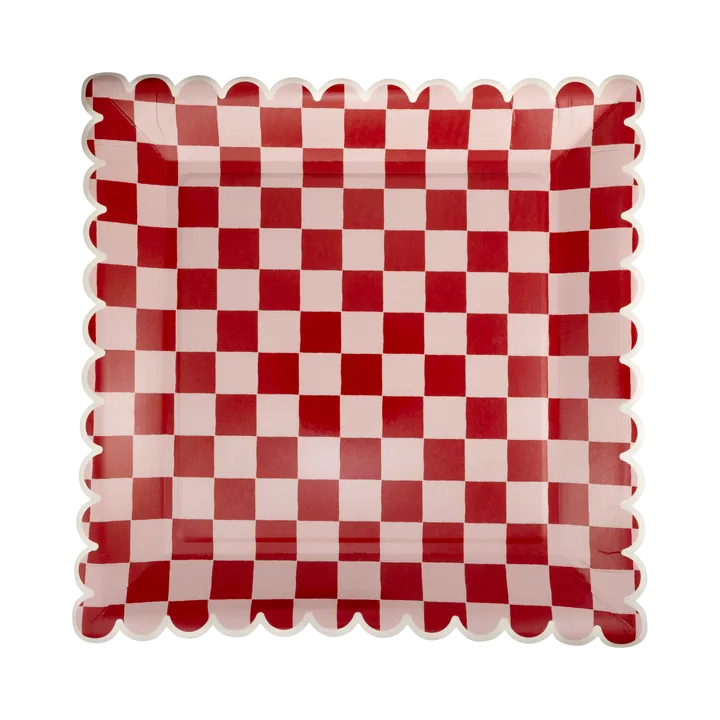 Christmas Pink and Red Checked Paper Plates 10" | 8 ct