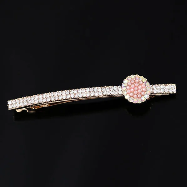 Clear Rhinestone Princess Hair Barrette with Pearl Disc