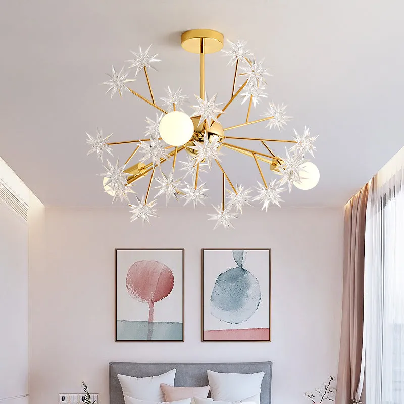 Contemporary Golden Sputnik Chandelier - 3-Light Pendant Light with Star Accent