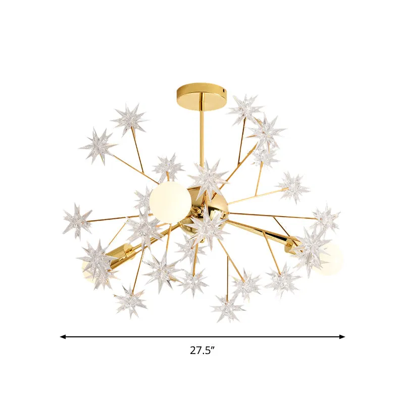 Contemporary Golden Sputnik Chandelier - 3-Light Pendant Light with Star Accent