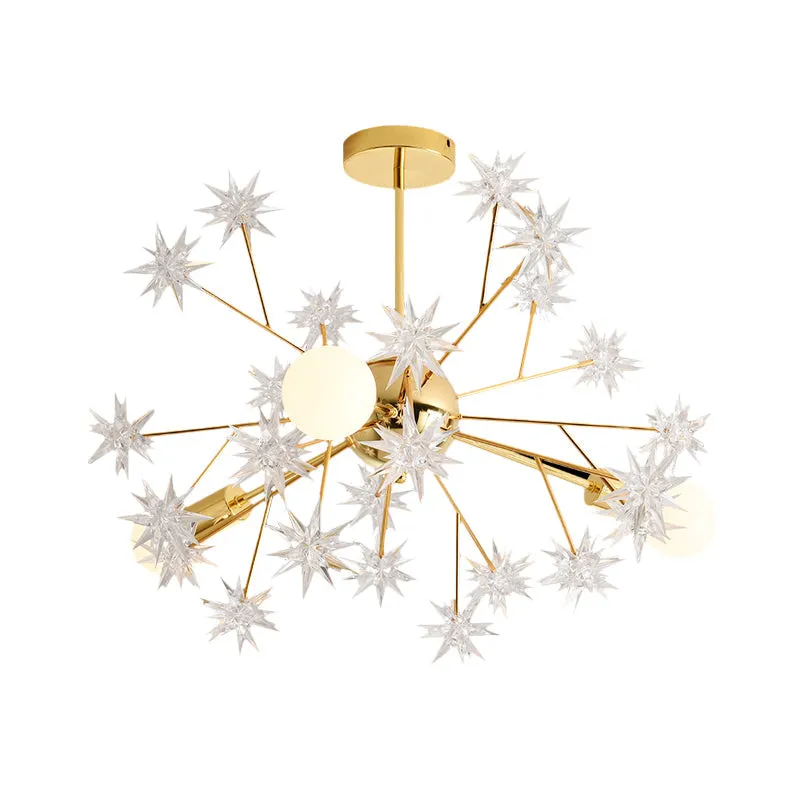 Contemporary Golden Sputnik Chandelier - 3-Light Pendant Light with Star Accent