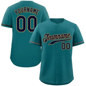 Custom Aqua Navy-Old Gold Hook Classic Style Authentic Baseball Jersey