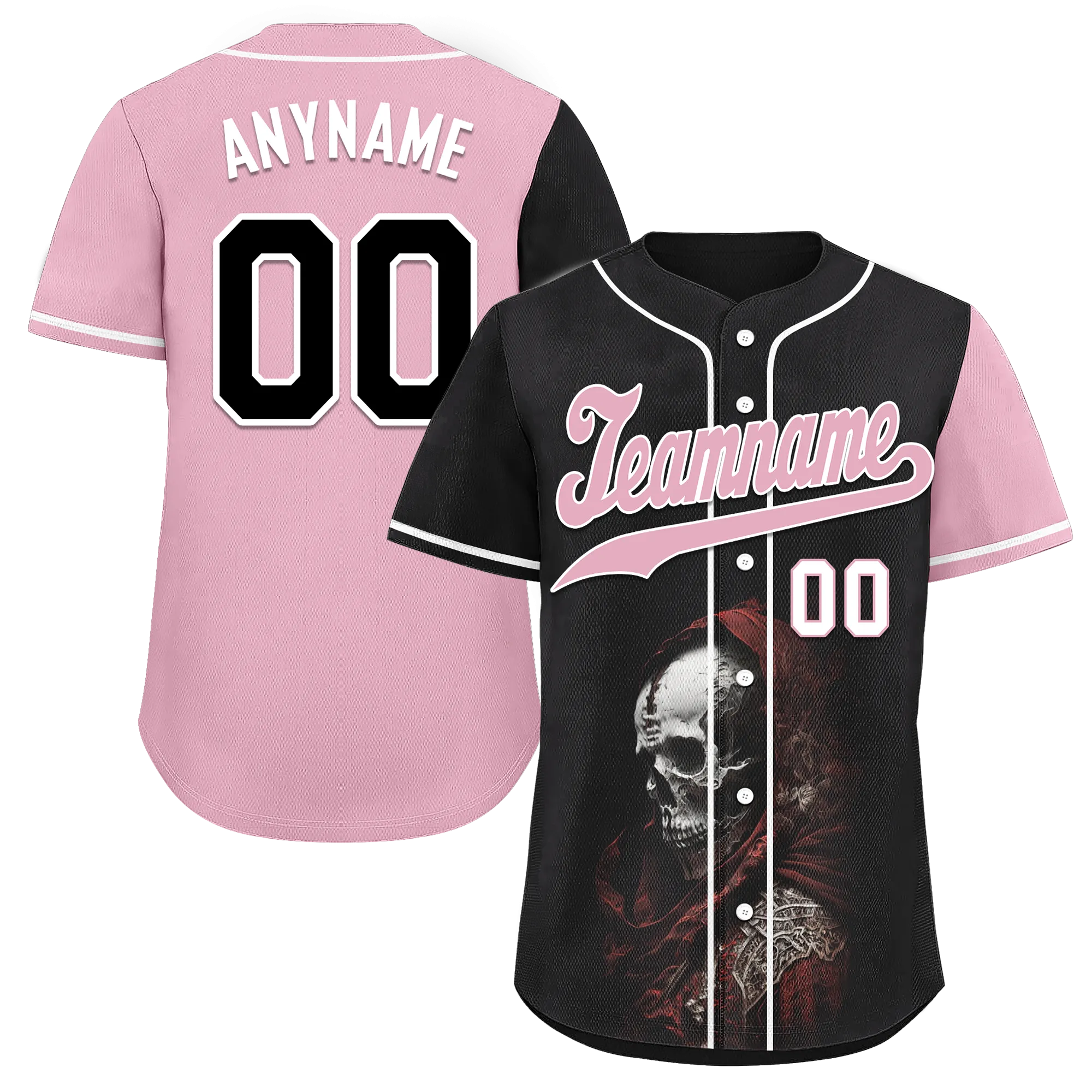 Custom Black Red Skull Fashion Personalized Authentic Baseball Jersey BSBJ01-D017148