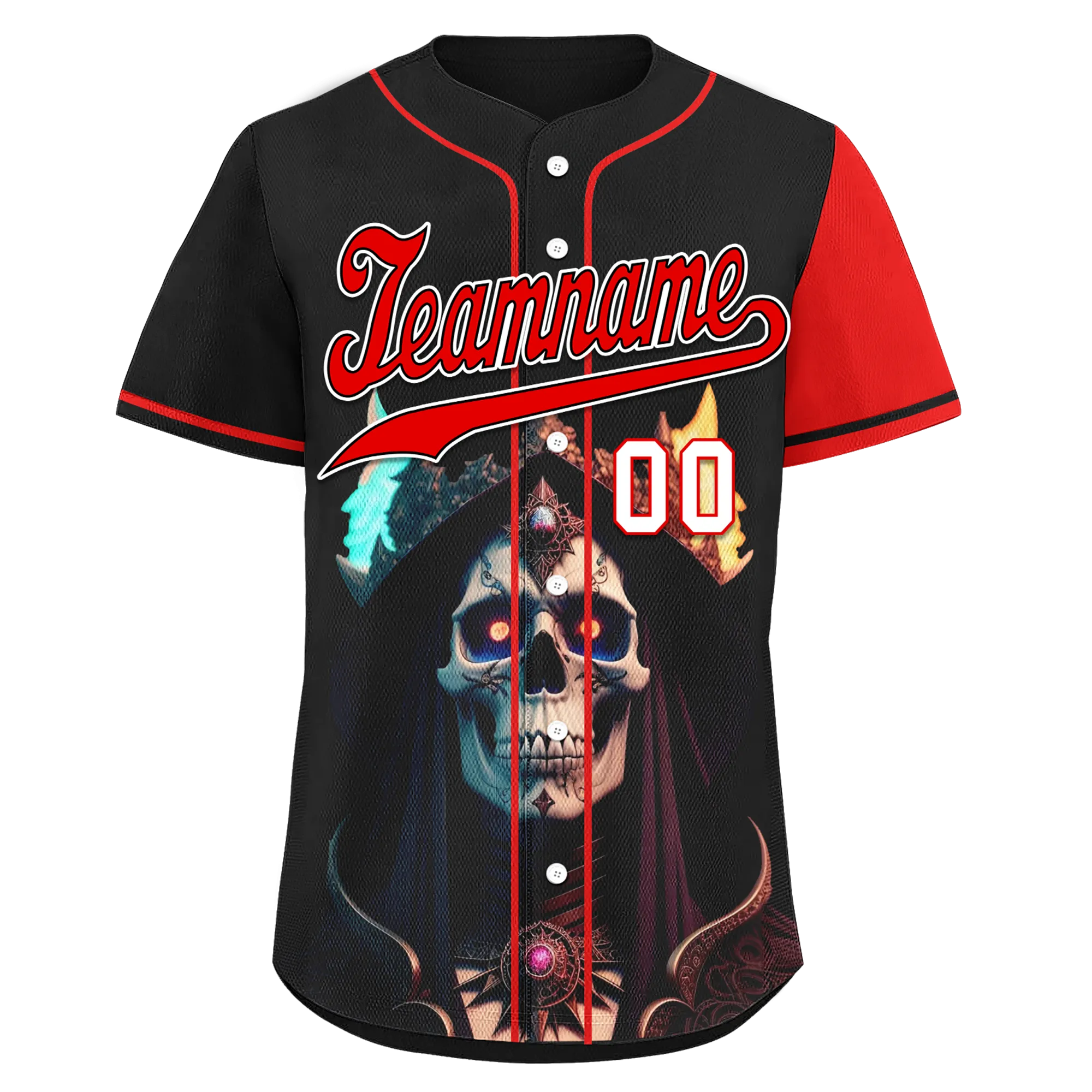 Custom Black Red Skull Fashion Personalized Authentic Baseball Jersey BSBJ01-D017159