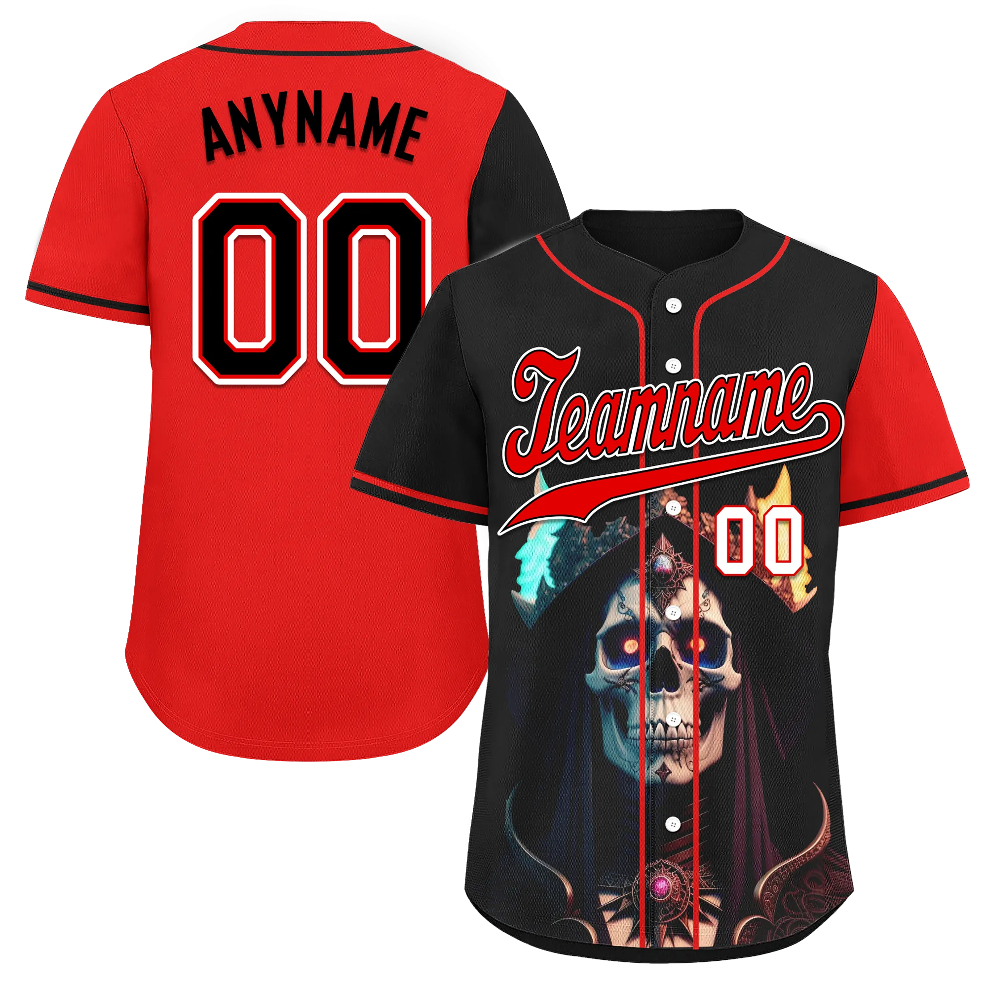 Custom Black Red Skull Fashion Personalized Authentic Baseball Jersey BSBJ01-D017159