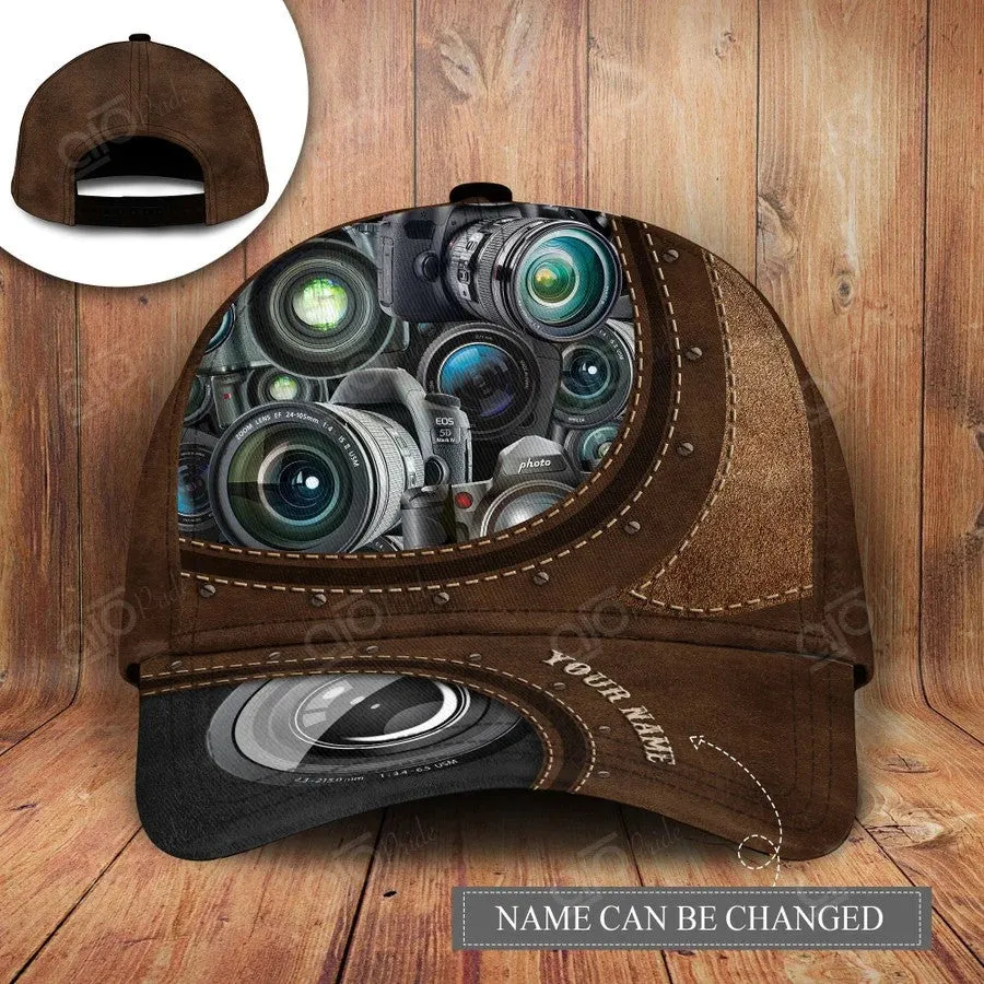 Custom Camera Cap for Photographer, Leather Pattern 3D Camera Hat for Him