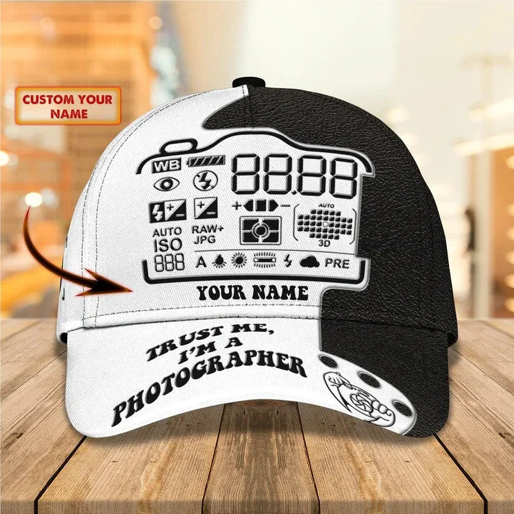 Custom Camera Cap for Photographer, Leather Pattern 3D Camera Hat for Him