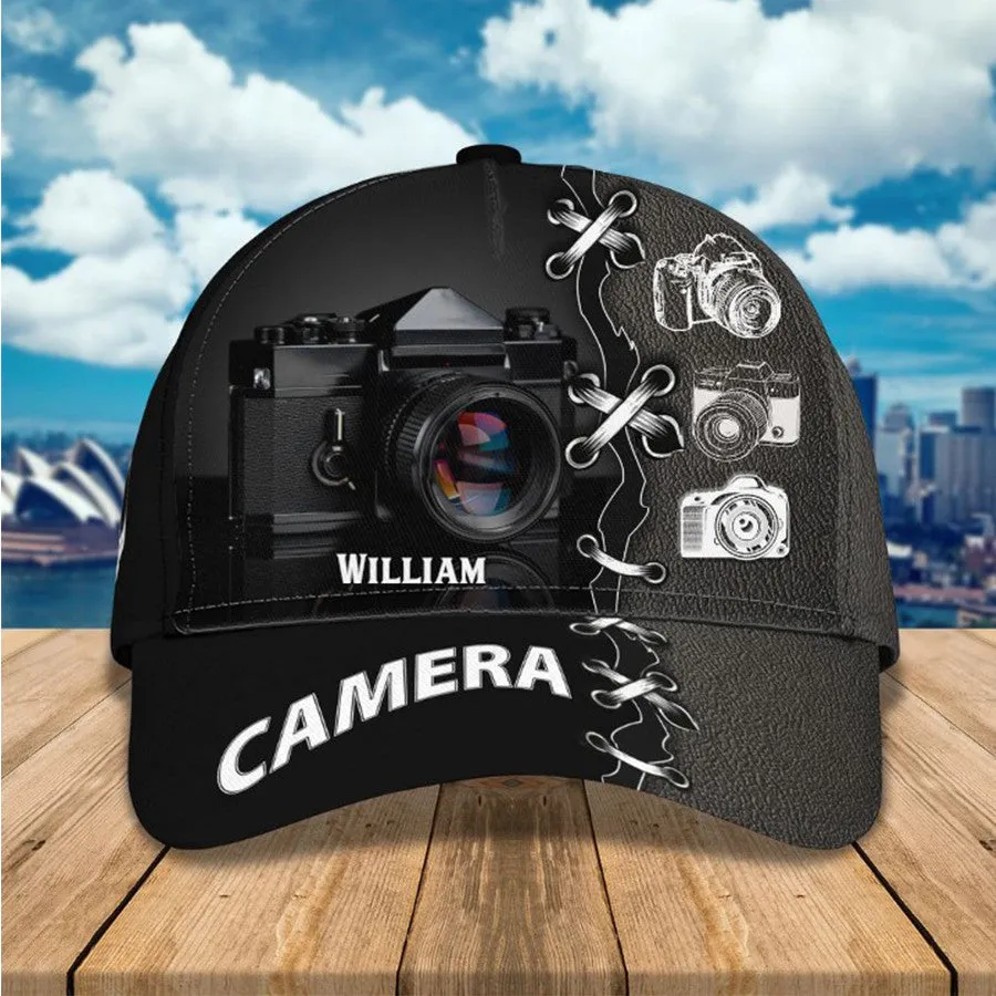 Custom Camera Cap for Photographer, Leather Pattern 3D Camera Hat for Him