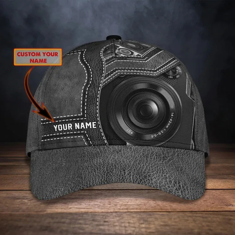 Custom Camera Cap for Photographer, Leather Pattern 3D Camera Hat for Him