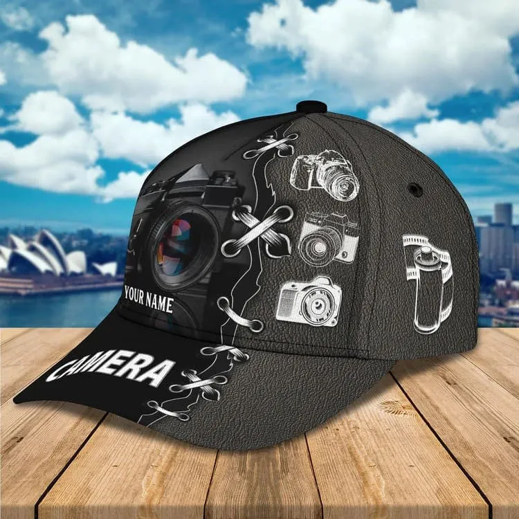 Custom Camera Cap for Photographer, Leather Pattern 3D Camera Hat for Him