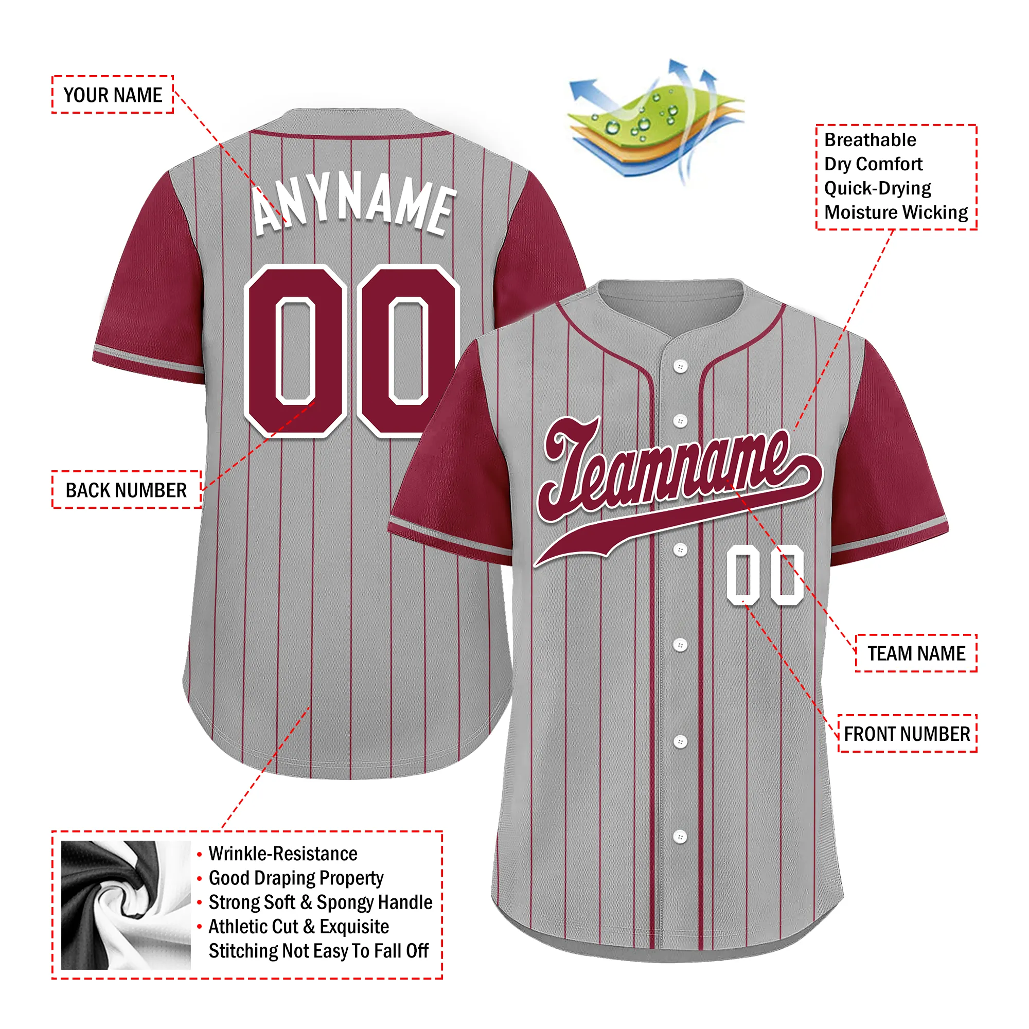 Custom Gray Red Stripe Fashion Personalized Authentic Baseball Jersey BSBJ01-D017260