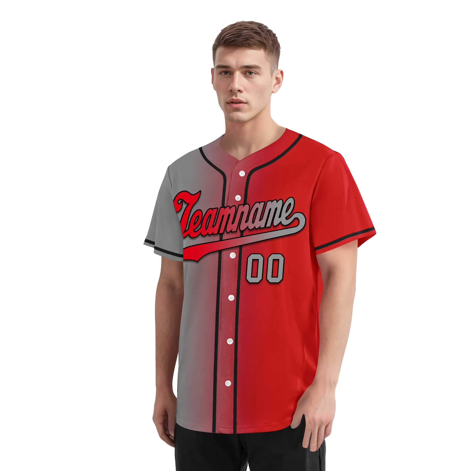 Custom Grey Red Gradient Fashion Personalized Authentic Baseball Jersey BSBJ01-D0a7aad