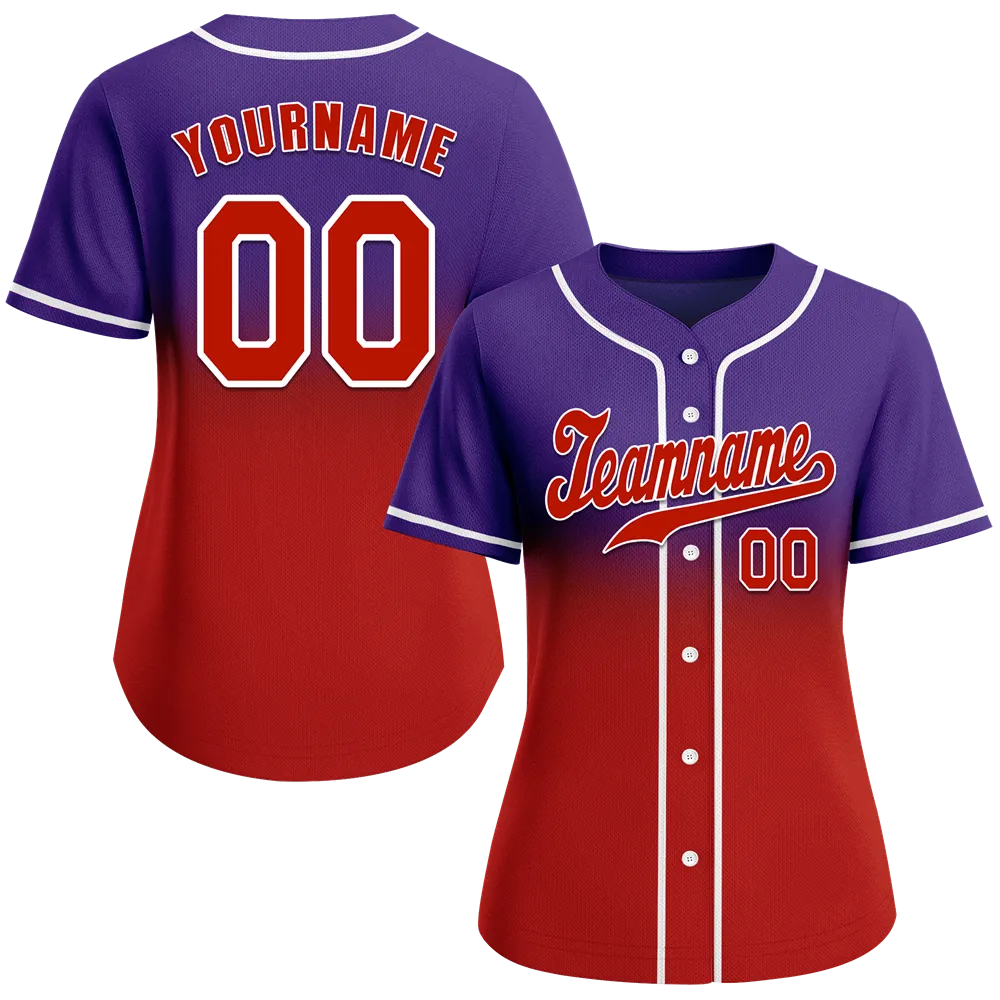 Custom Purple Red Fade Fashion Red Authentic Baseball Jersey