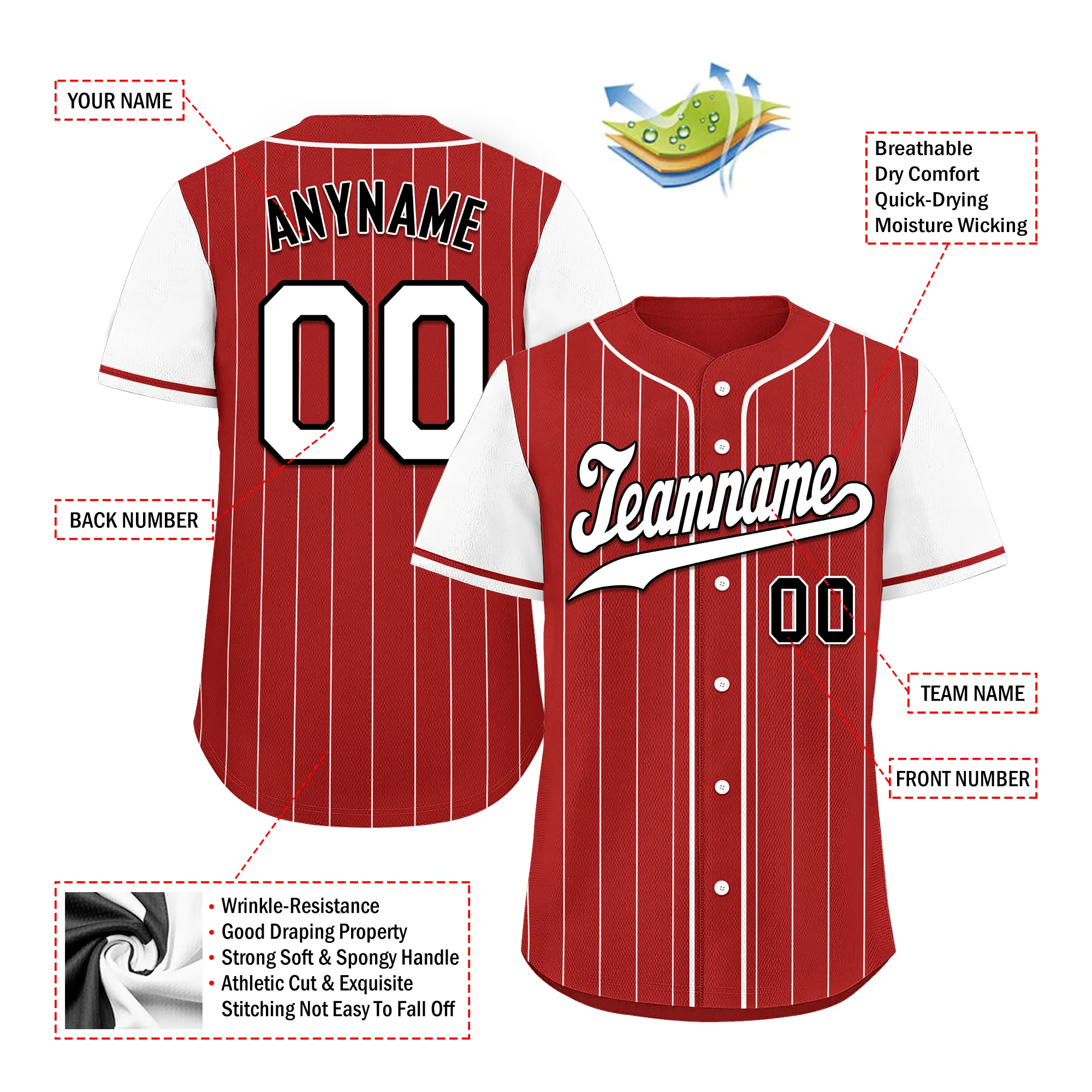 Custom Red White Stripe Fashion Personalized Authentic Baseball Jersey BSBJ01-D017222