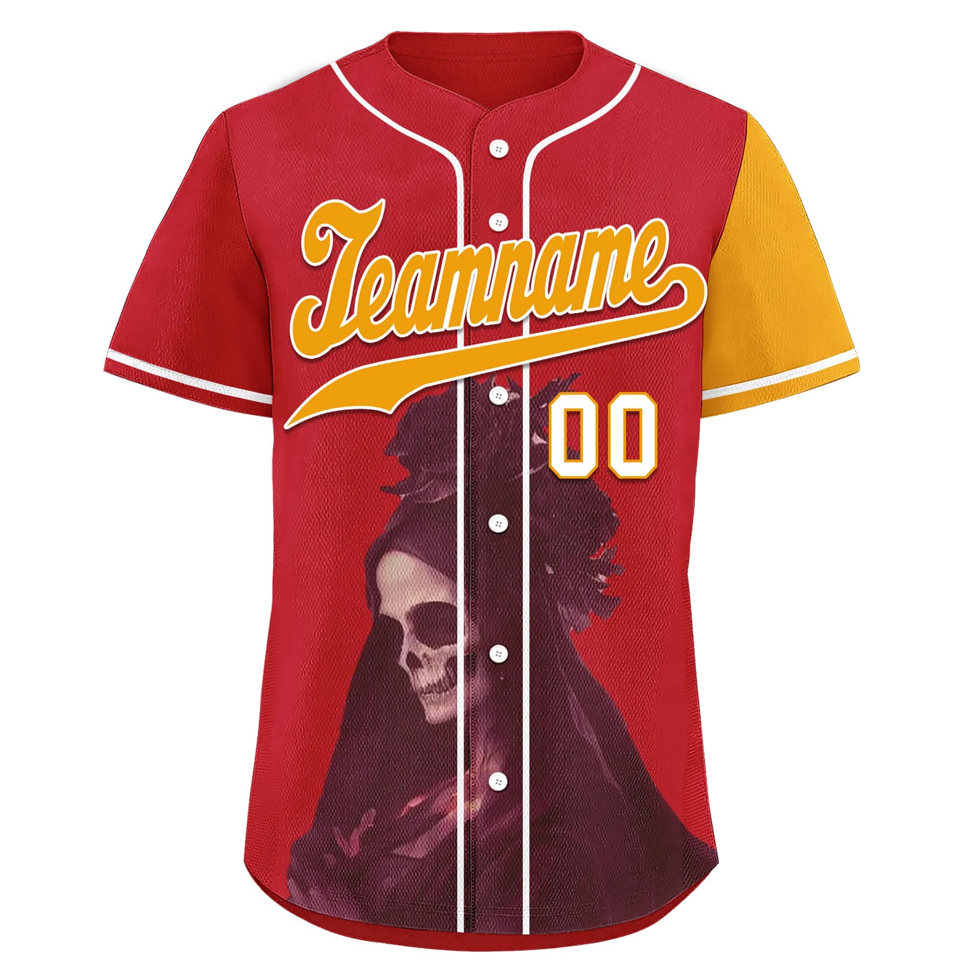 Custom Red Yellow Skull Fashion Personalized Authentic Baseball Jersey BSBJ01-D017150