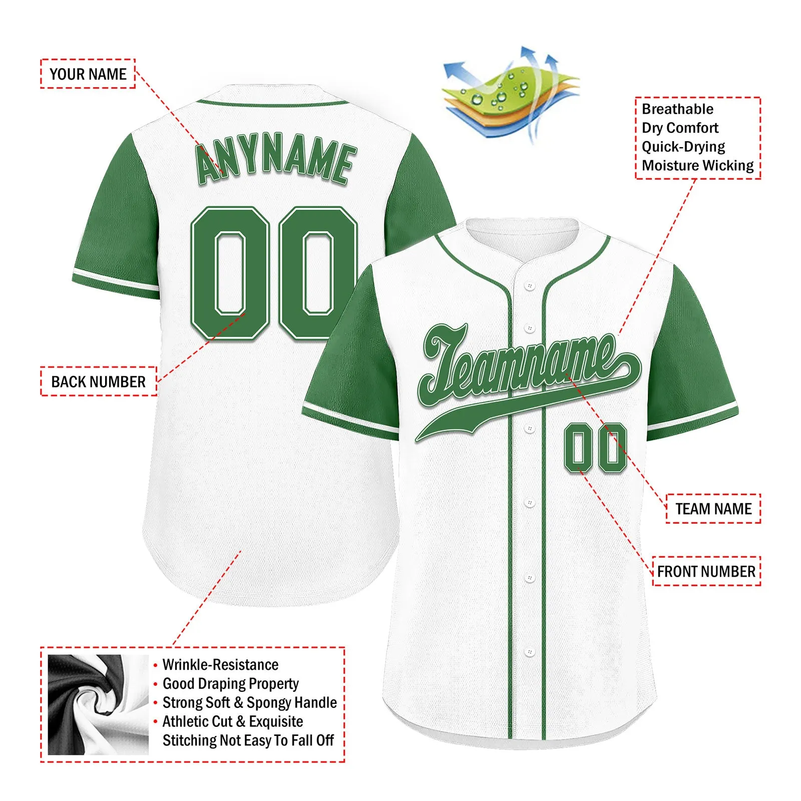 Custom White Green Raglan Sleeves Personalized Authentic Baseball Jersey BSBJ01-D020200-9