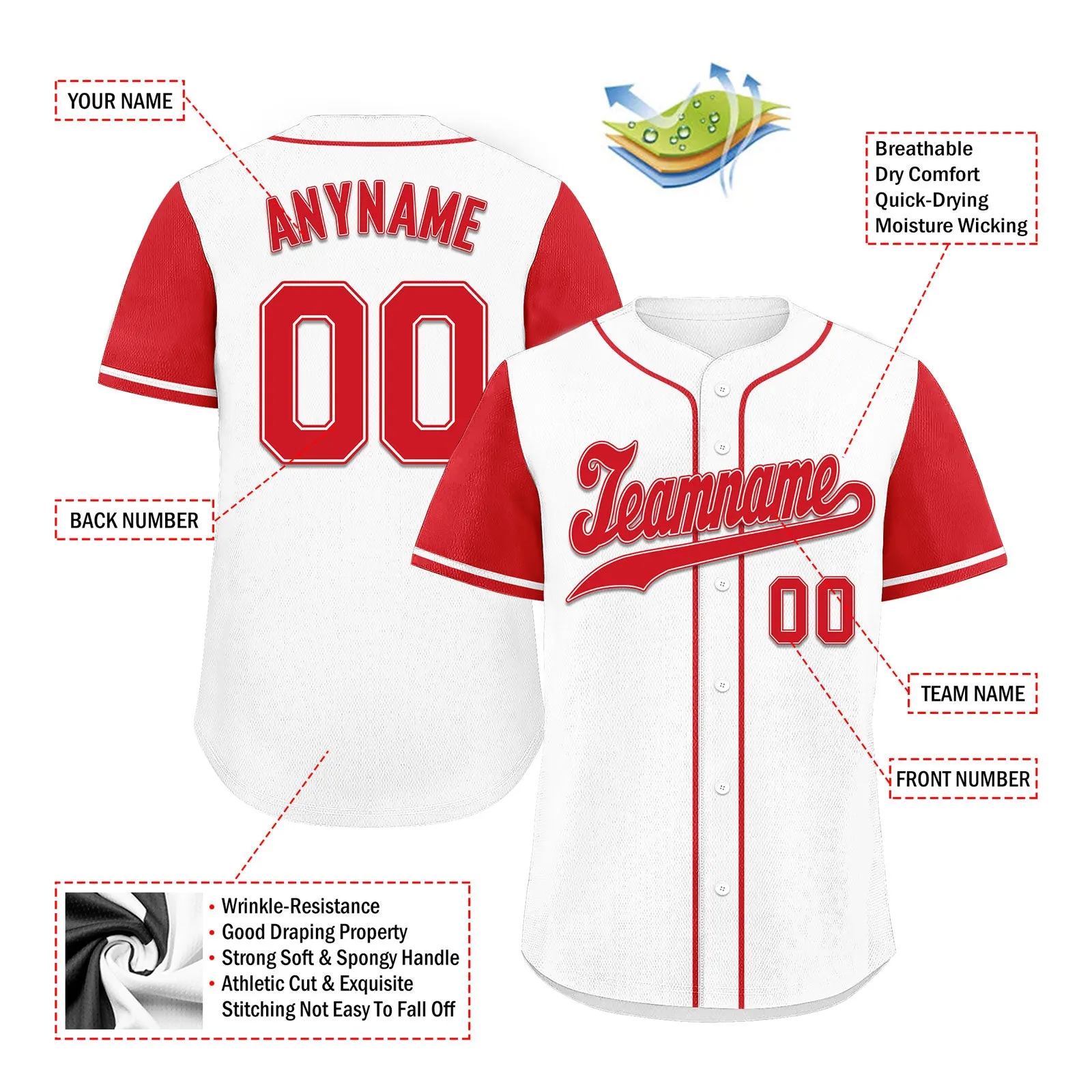 Custom White Red Raglan Sleeves Personalized Authentic Baseball Jersey BSBJ01-D020200-7