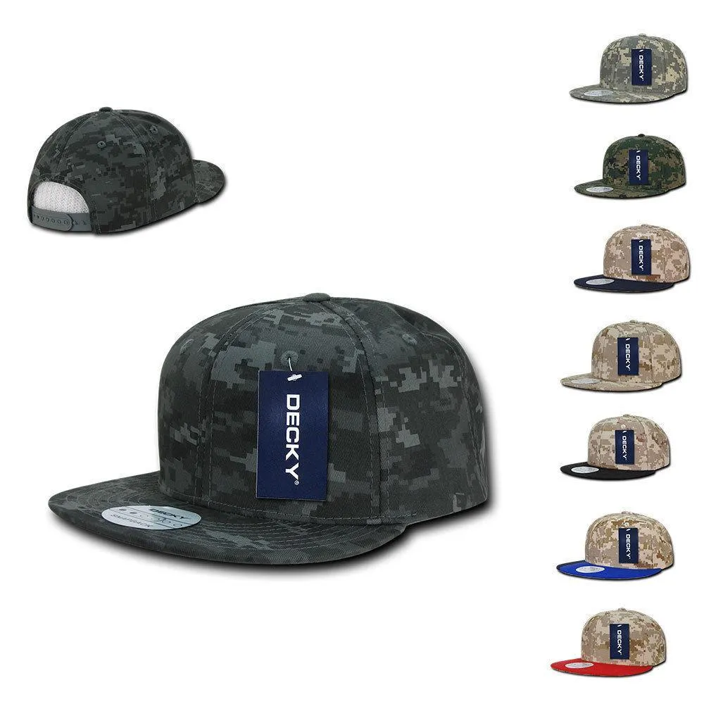 Decky Army Camouflage 100% Cotton Retro Flat Bill 6 Panel Snapback Hats Caps