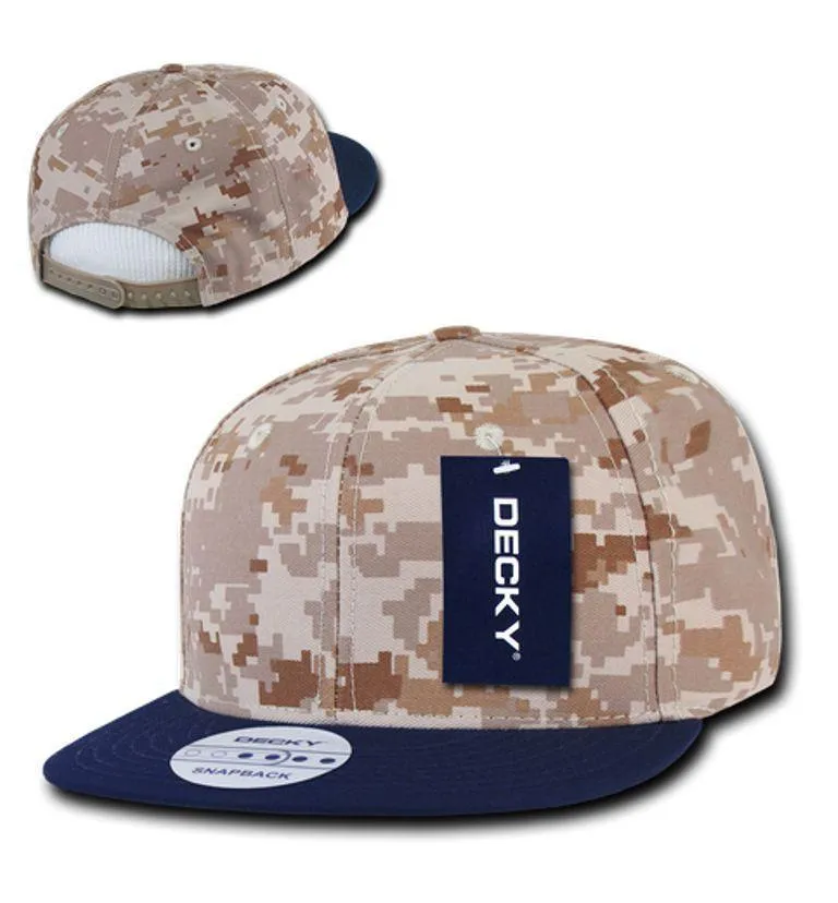 Decky Army Camouflage 100% Cotton Retro Flat Bill 6 Panel Snapback Hats Caps