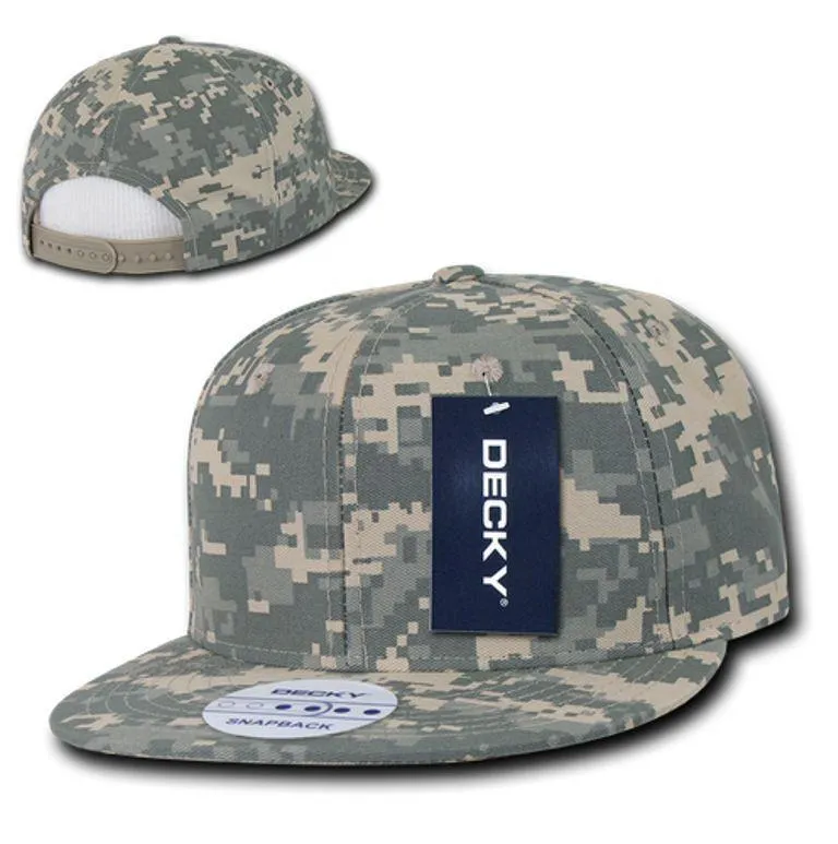 Decky Army Camouflage 100% Cotton Retro Flat Bill 6 Panel Snapback Hats Caps