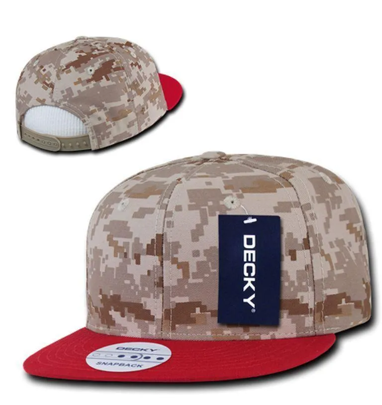 Decky Army Camouflage 100% Cotton Retro Flat Bill 6 Panel Snapback Hats Caps