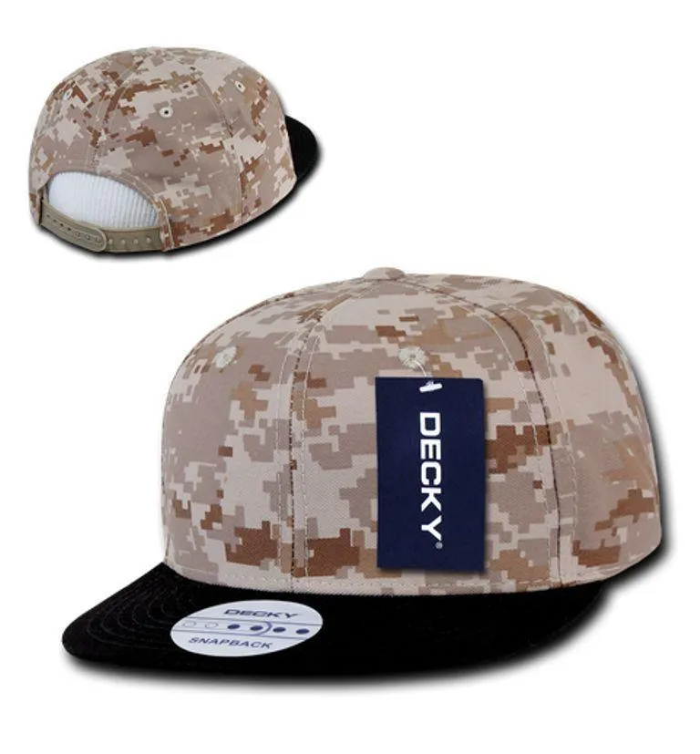 Decky Army Camouflage 100% Cotton Retro Flat Bill 6 Panel Snapback Hats Caps