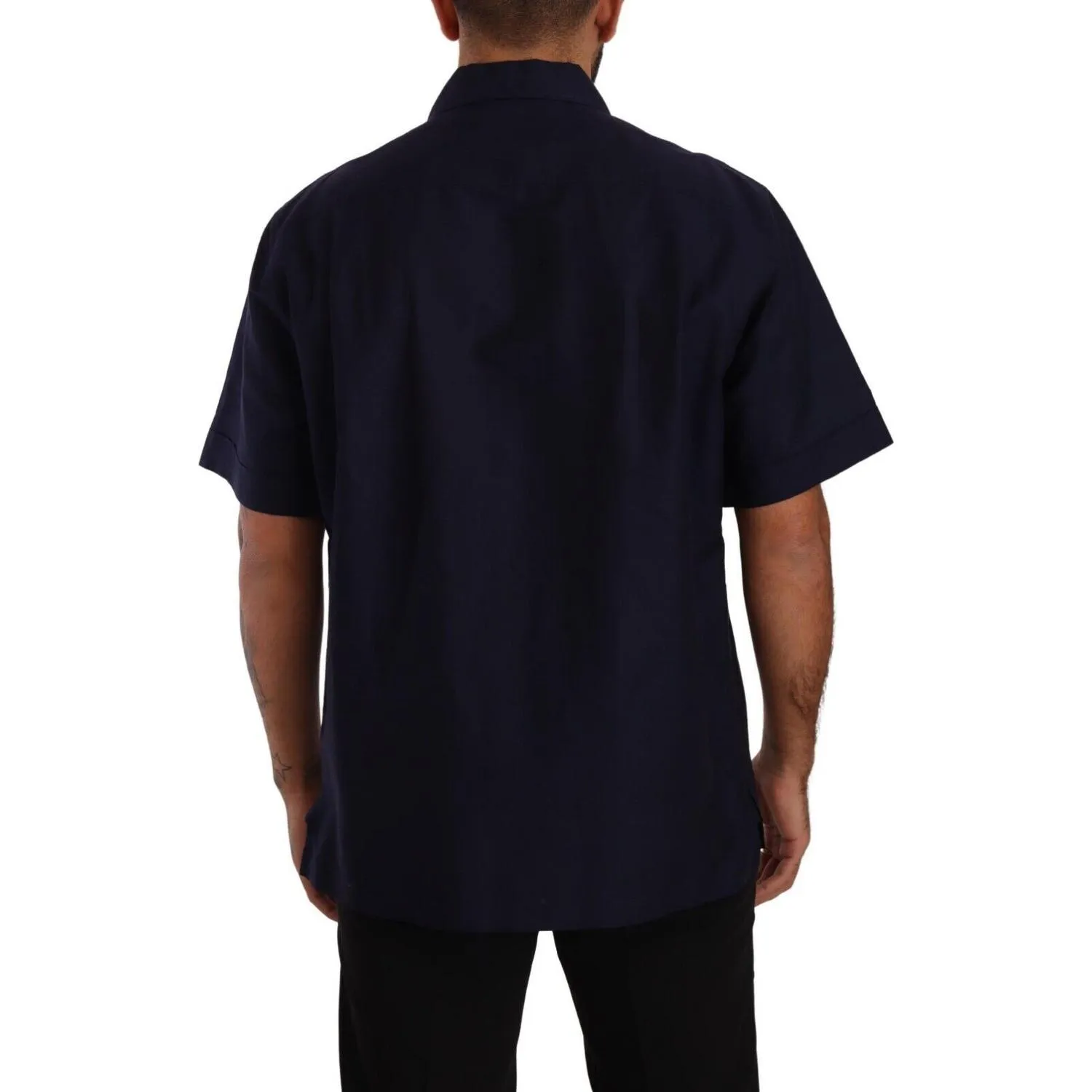 Dolce & Gabbana Elegant Navy Blue Button-Down Casual Shirt