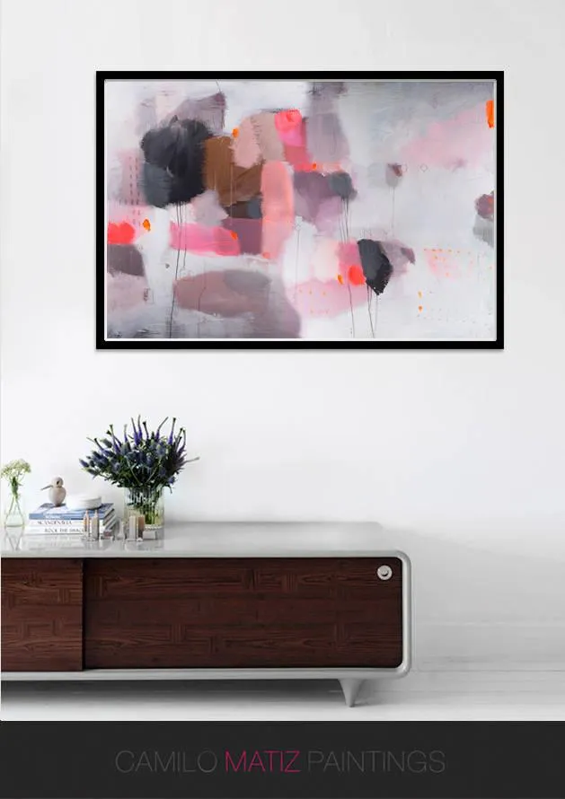 Extra large red and pink print, abstract geometric grey wall art print extra large wall art by Camilo Mattis