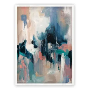 Framed vertical beige, blue & pink abstract wall art print