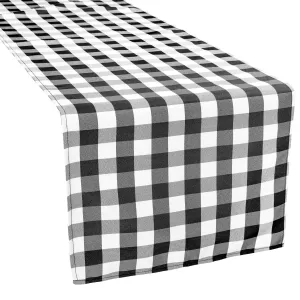 Gingham Checkered Polyester Table Runner - Black & White