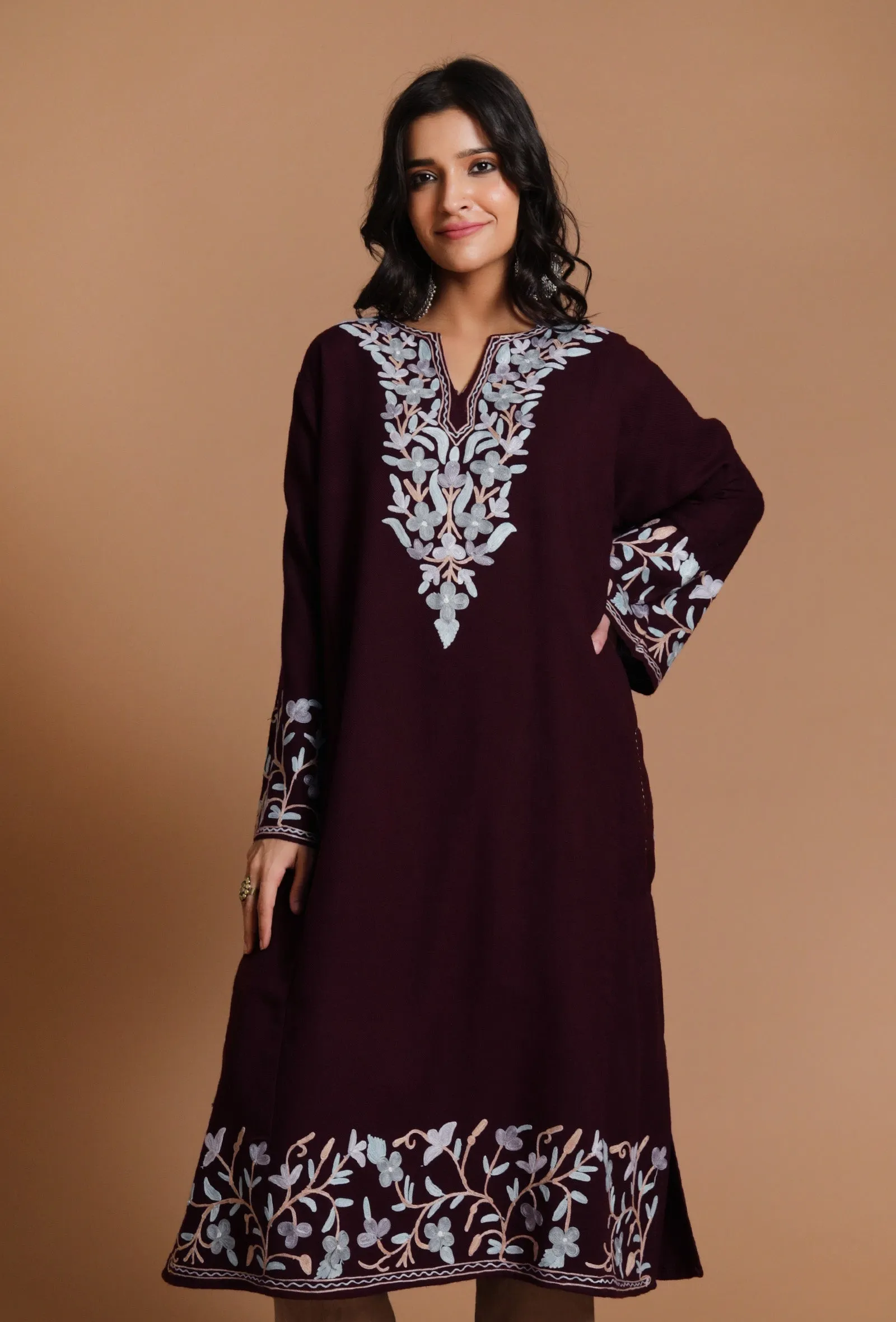 Gondola Aari Embroidered Kashmiri Phiran-Free Size