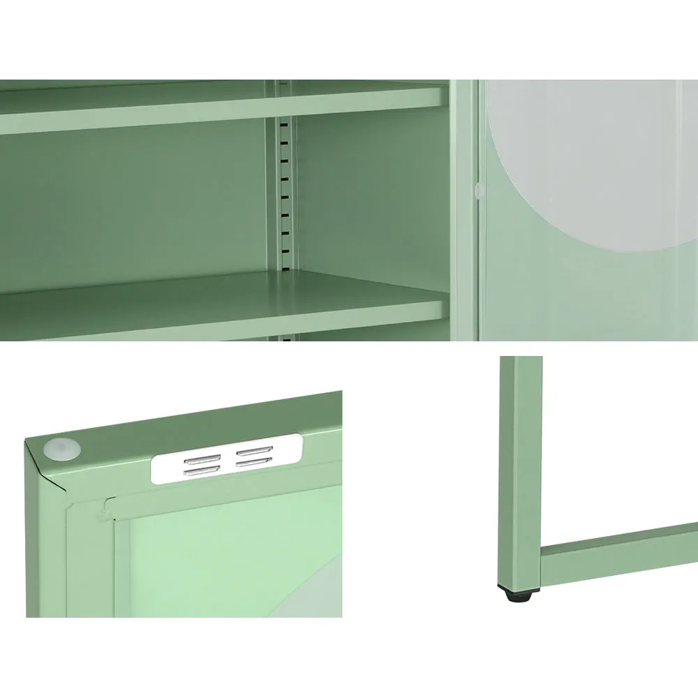 Green Buffet Sideboard with Glass Panels, Storage - ArtissIn