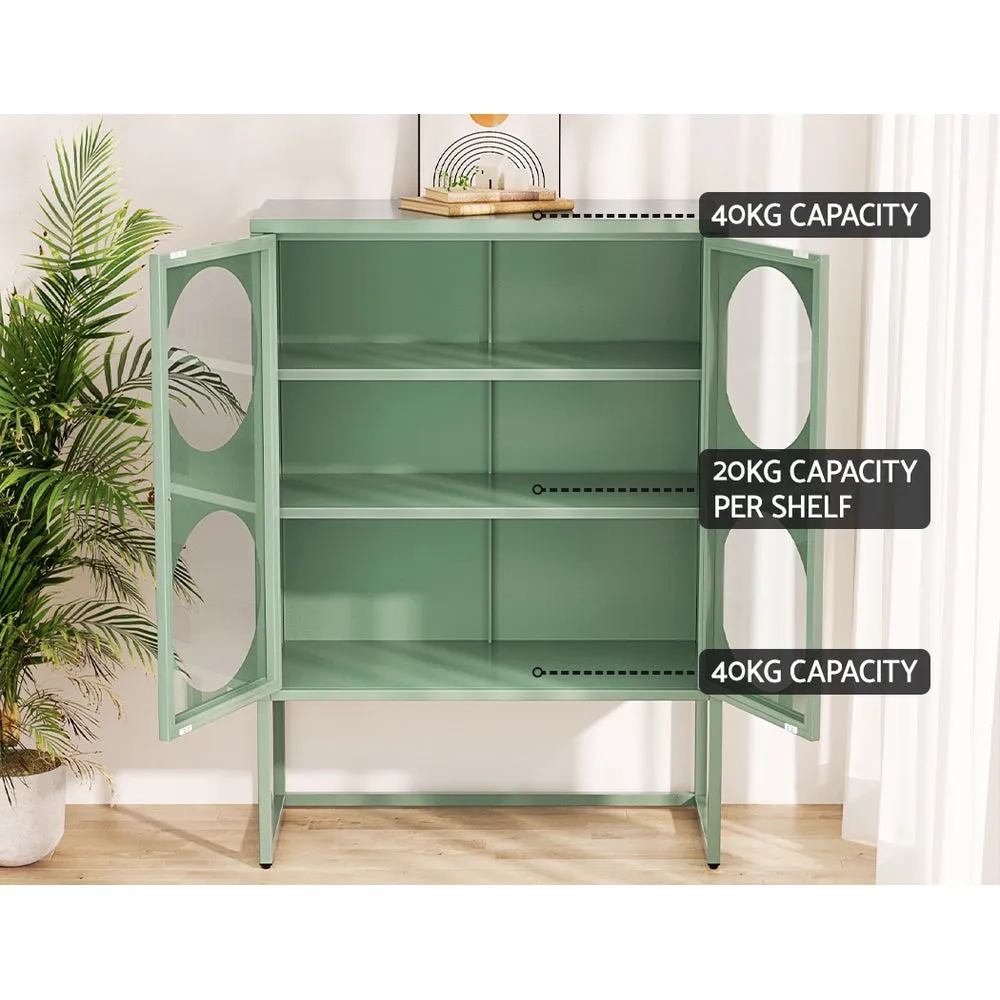 Green Buffet Sideboard with Glass Panels, Storage - ArtissIn