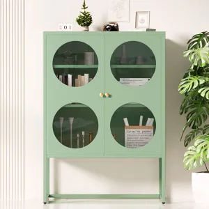 Green Buffet Sideboard with Glass Panels, Storage - ArtissIn